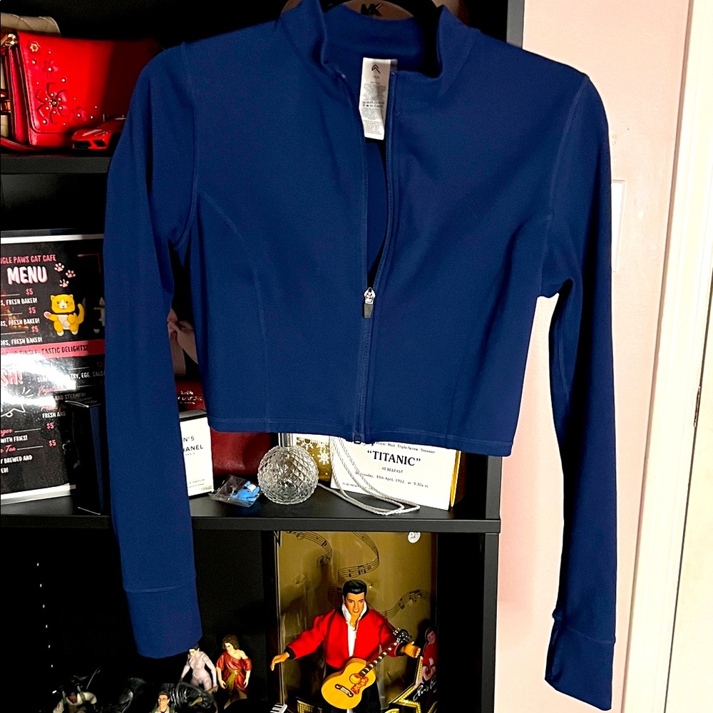 Women's Blue Zip-Up Cropped Active Jacket Size M